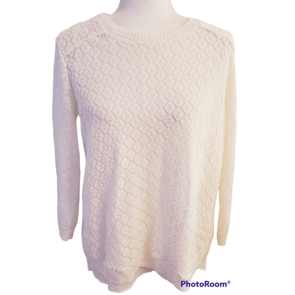 Lucky Brand Layered Mixed Media Linen Blend Sweater Medium Ivory - Picture 2 of 11